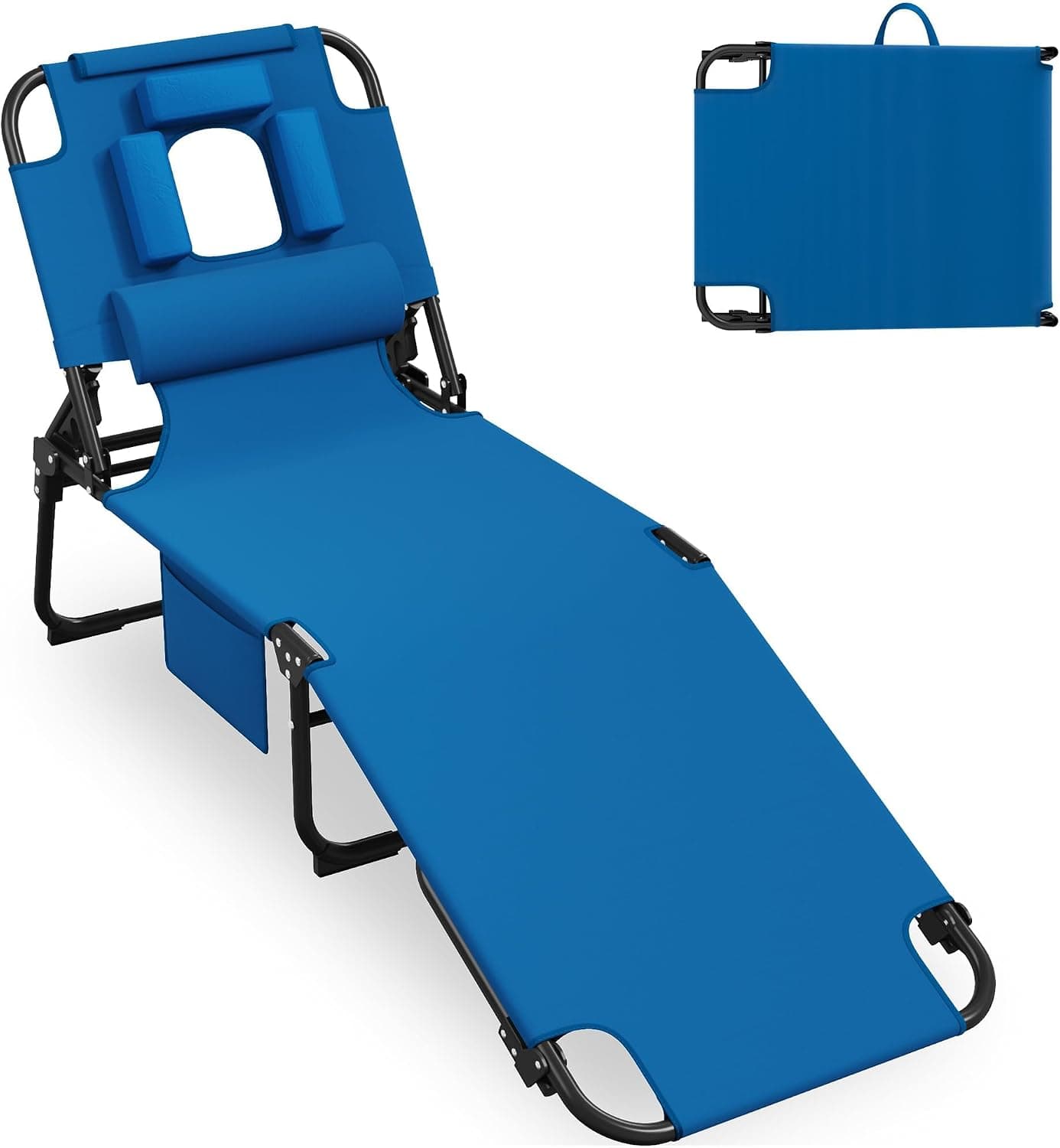 Folding Tanning Chair with FaceHole,5 Adjustable Positions, Blue