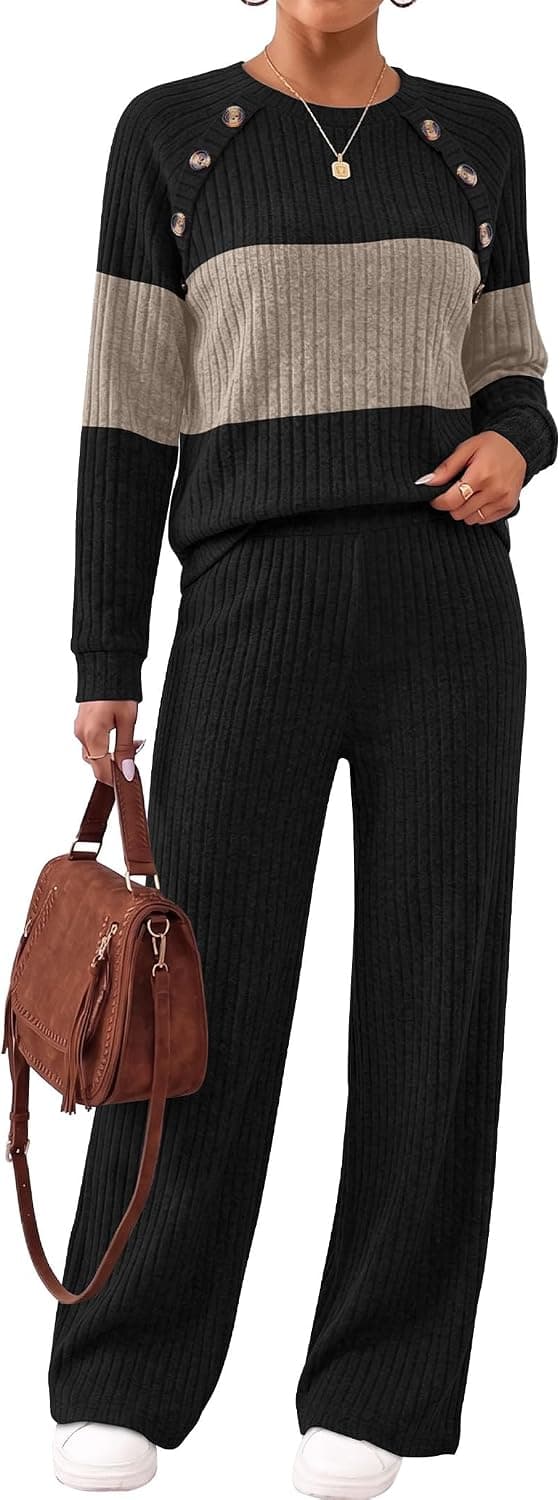 WIHOLL Lounge Sets for Women 2 Piece Button Fall Outfits Airport Sweater