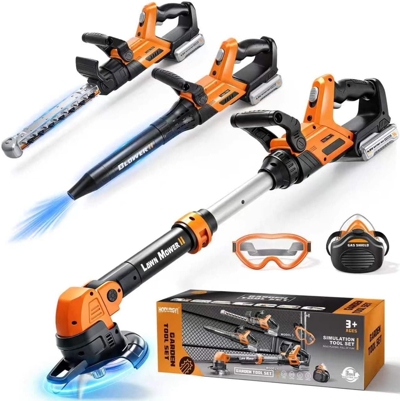 Kids Tool Set, 3-IN-1 Kids Weed Wacker, Kids Leaf Blower, Hedge Trimmer Toy | Toddler Power Gardening Tools with Lights Sounds, Outdoor Play Toy Tools, Christmas Birthday Gifts for Boys Ages 3 4 5 6 7 8+