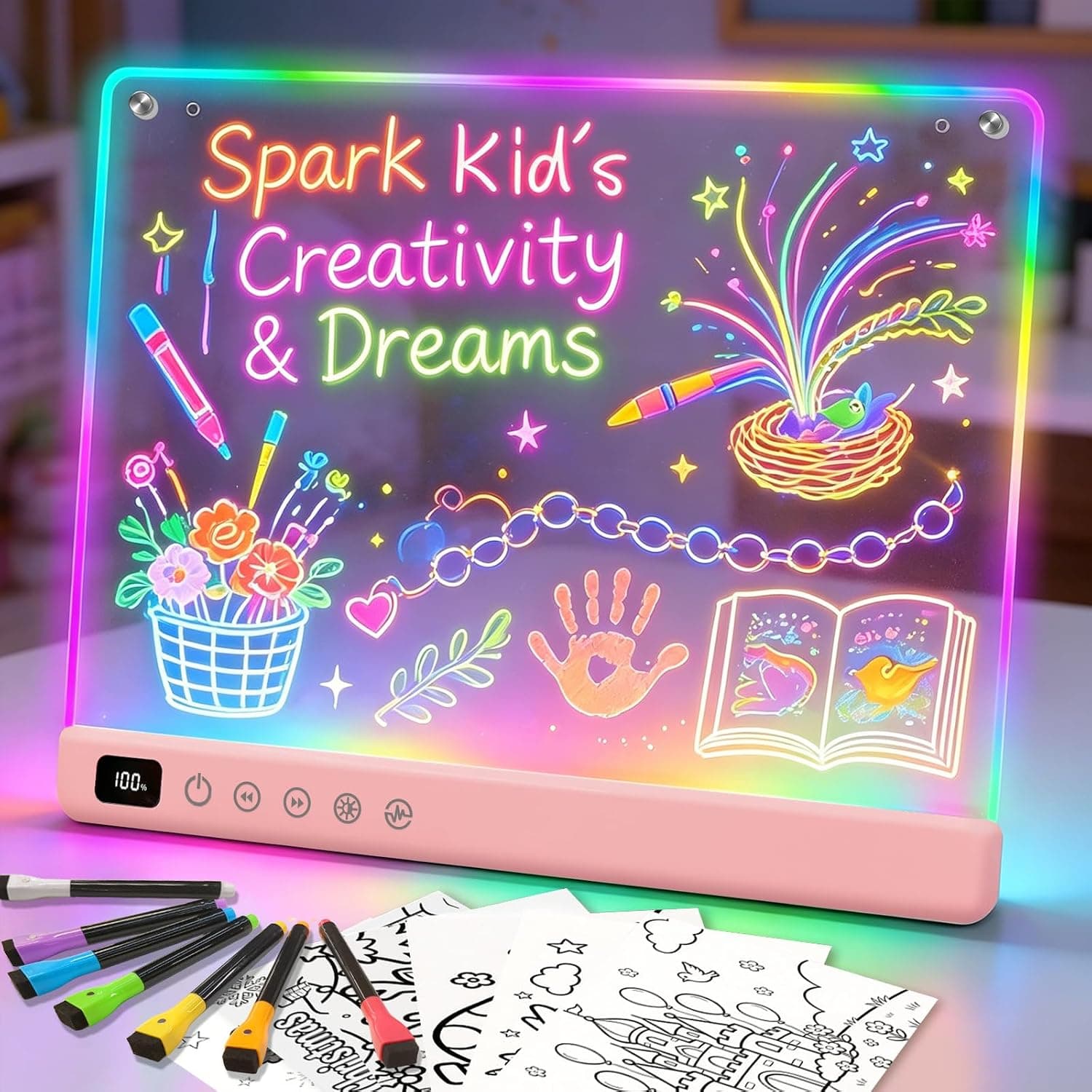 Led Drawing Board with 13 Light Effects, 16" Rechargeable Glow Doodle LED Note Board with Colors, Neon Light Up Drawing Tablet Gifts for Kids for Easter Birthday Christmas Gift Ideas