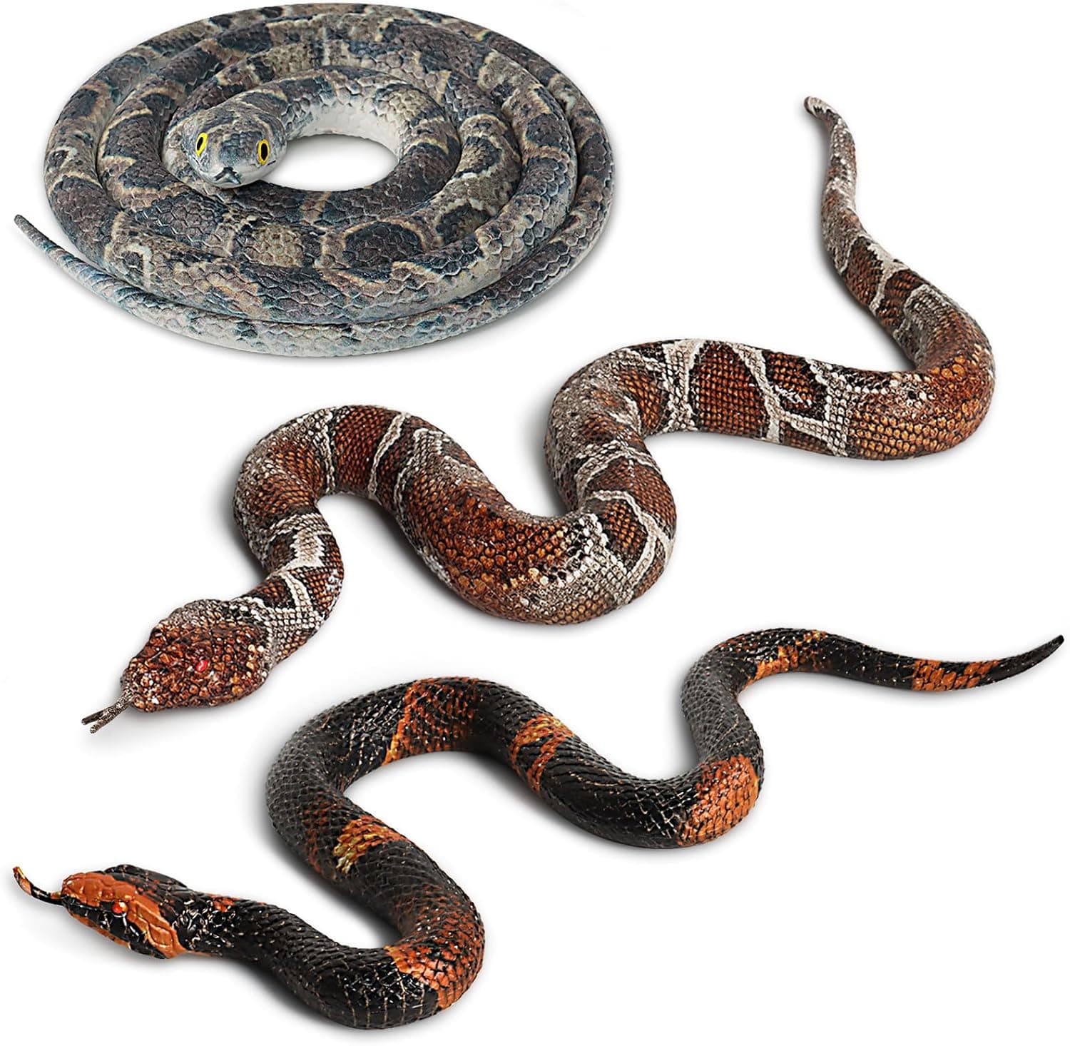 Fake Snake Rubber Snakes Realistic Keep Birds Away, 3 PCS Fake Snakes Realistic Snake Toys for Kids, Bird Deterrents for Outside, Pranks for Adults, Funny Christmas Gag Gifts, Halloween Decorations