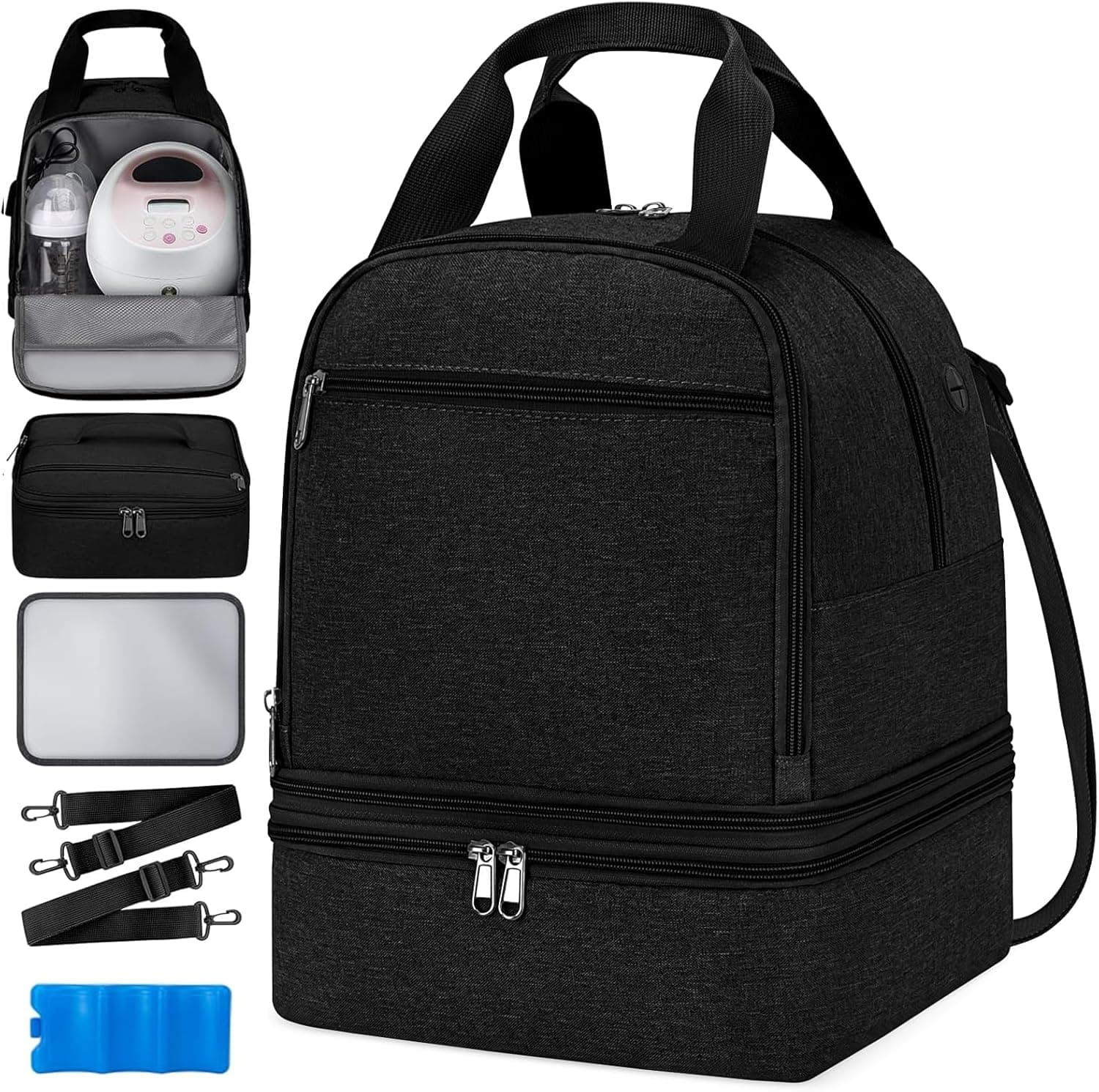 OCKLILY Breast Pump Bag Cooler Backpack — Large Insulated Milk Storage for Breastmilk — Wearable Hands-Free Pumping Tote for Working Moms (Black)